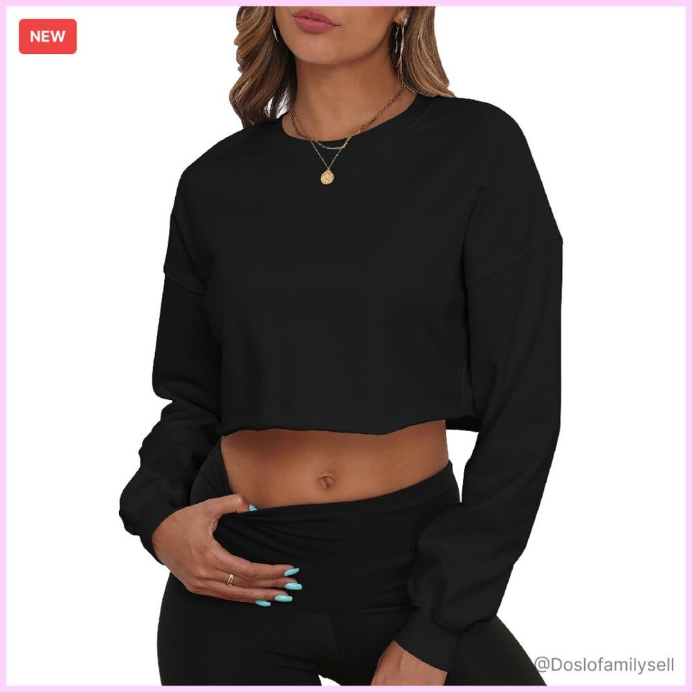 Cropped Crewneck Sweatshirt Lightweight Fleece Loose Fit Y2k Casual Chic